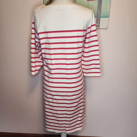 L.L. Bean NWOT cotton t shirt midi dress coral cream stripe M - Picture 4 of 8